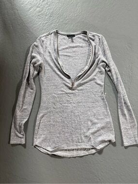 Express Womens Gray Long-Sleeve Henley Top